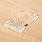 White Ivory Floral Brown Princess Gold Quinceanera アクリル招待状 (レイダウン)