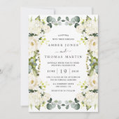 White Ivory Floral Elegant Wedding  招待状 (正面)