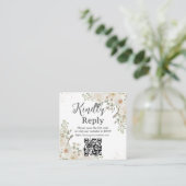 White Ivory Floral Wedding Bridal Shower QR RSVP エンクロージャーカード (スタンド正面)