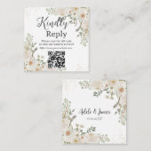 White Ivory Floral Wedding Bridal Shower QR RSVP エンクロージャーカード (正面/裏面)