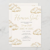 White Ivory Heaven Sent Baby Shower Party 招待状 (正面/裏面)