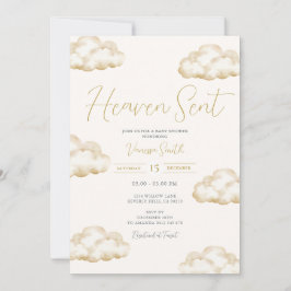 White Ivory Heaven Sent Baby Shower Party 招待状