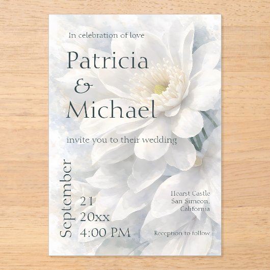 White Ivory Quiet Luxury Romantic Elegant Wedding  アクリル招待状 (正面)