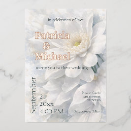 White Ivory Quiet Luxury Romantic Elegant Wedding  箔招待状