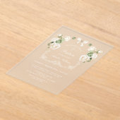 White Ivory Roses Frame Baptism アクリル招待状 (レイダウン)