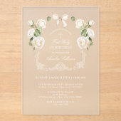 White Ivory Roses Frame First Holy Communion アクリル招待状 (正面)