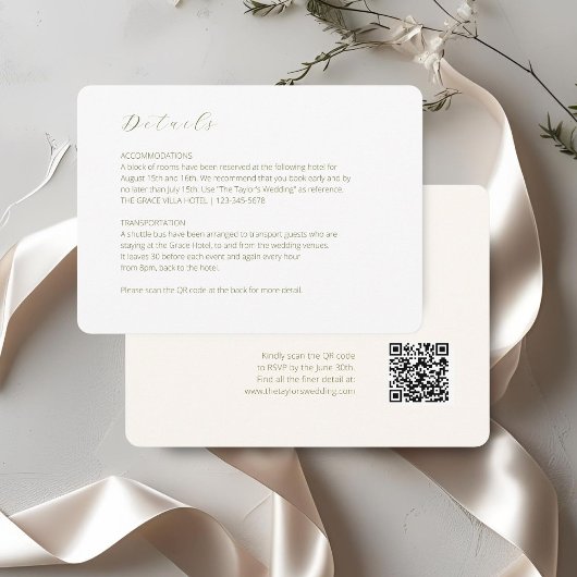 White & Ivory | Script Wedding Detail QR Code エンクロージャーカード