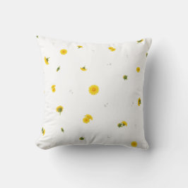 White Japanese Dandelion Floral Pattern クッション
