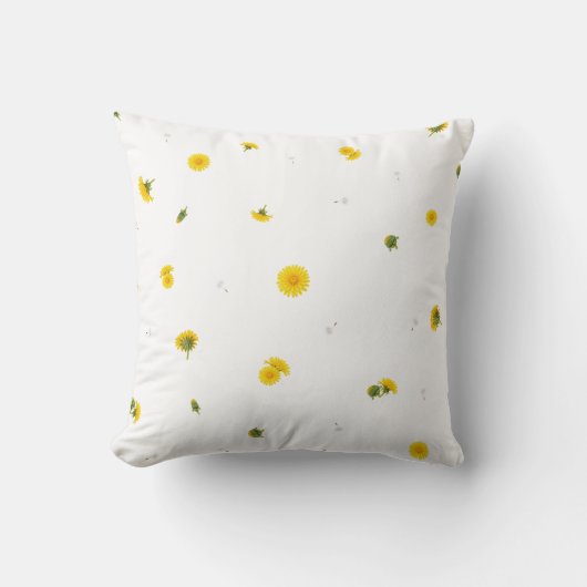 White Japanese Dandelion Floral Pattern クッション (正面)