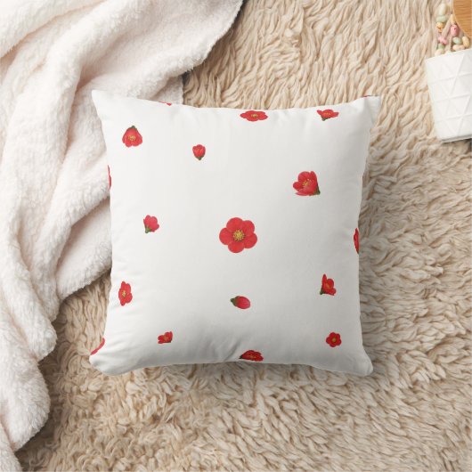 White Japanese Quince Floral Pattern クッション (ブランケット)