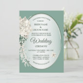 White Jasmine Floral Green Geometric Wedding 招待状 (スタンド正面)