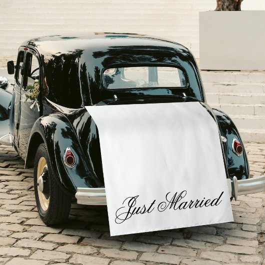 White Just Married Fabric Car Wedding Banner Sign タペストリー