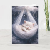 White Kitten Hanging from Tulle Hammock and Cloud カード (正面)