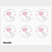 White Kitten Pink Hearts Balloons Valentine's Kids ラウンドシール (シート)