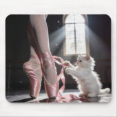 White Kitten Untying a Ballerina Slipper マウスパッド (正面)