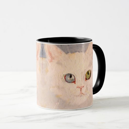 White Kitten with Blue Eye and Green Eye Mug マグカップ (正面右)