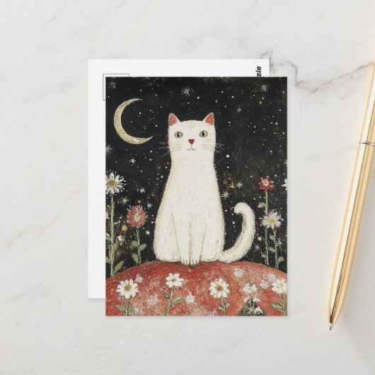 White Kitty and the Moon ポストカード (正面/裏面インサイチュ)