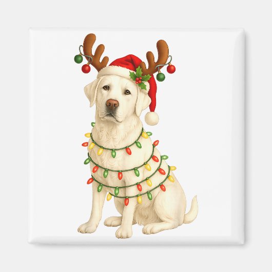 White Lab Christmas Tree Light Pajama Labrador Dog マグネット (正面)