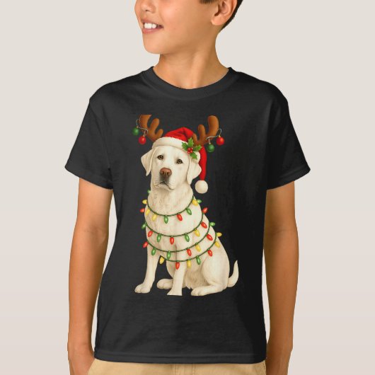 White Lab Christmas Tree Light Pajama Labrador Dog Tシャツ (正面)