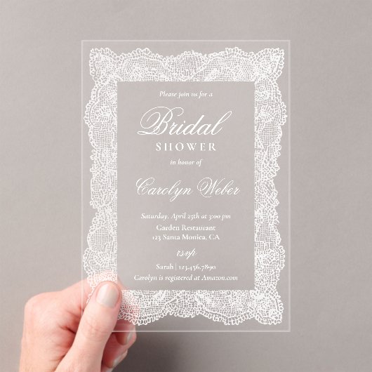 White Lace Bridal Shower アクリル招待状 (インサイチュ (ポータブル))