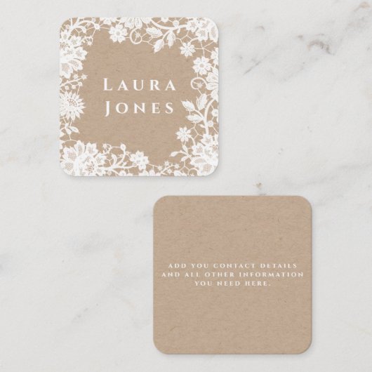 White Lace Kraft Beautiful Editable Template スクエア名刺 (正面/裏面)