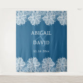 White Lace on Blue Wedding Backdrop タペストリー (正面)
