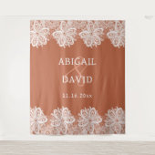 White Lace on Terracotta Wedding Backdrop タペストリー (正面)