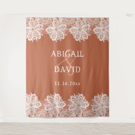 White Lace on Terracotta Wedding Backdrop タペストリー