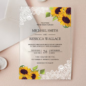 White Lace Sunflowers Wedding アクリル招待状