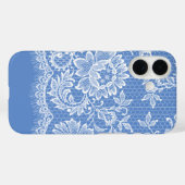 White Lacy Border On Blue Case-Mate iPhoneケース (裏面 (横))