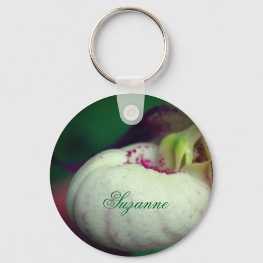 White Lady Slipper Flower Personalized キーホルダー (裏面)