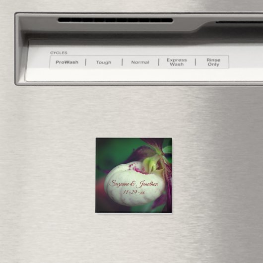 White Lady Slipper Orchid Personalized Wedding マグネット (インサイチュ (食洗機))