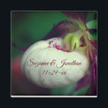 White Lady Slipper Orchid Personalized Wedding  マグネット<br><div class="desc">Delicate spring time white lady slipper orchid flower photography by Susan wedding favor magnet. Fill in your information in the template. Make more changes to font size, style, and color by clicking on Customize. This design is available on many products in my gallery. Please visit Smilin' Eyes Treasures to see...</div>
