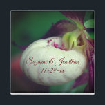 White Lady Slipper Orchid Personalized Wedding  マグネット<br><div class="desc">Delicate spring time white lady slipper orchid flower photography by Susan wedding favor magnet. Fill in your information in the template. Make more changes to font size, style, and color by clicking on Customize. This design is available on many products in my gallery. Please visit Smilin' Eyes Treasures to see...</div>