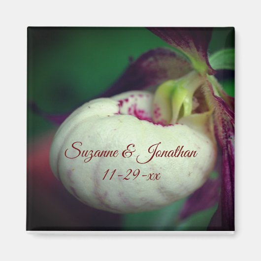 White Lady Slipper Orchid Personalized Wedding  マグネット (正面)