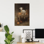 White Lamb On Wooden Cart With Pumpkins, Gothic ポスター (ホームオフィス)