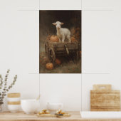 White Lamb On Wooden Cart With Pumpkins, Gothic ポスター (キッチン)