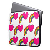 White Laptop Case With Pink Hearts and Rainbows ラップトップスリーブ (正面左)