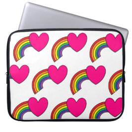White Laptop Case With Pink Hearts and Rainbows ラップトップスリーブ