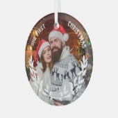 White Laurel Half Wreath Our 1st Christmas Photo ガラスオーナメント (正面左)