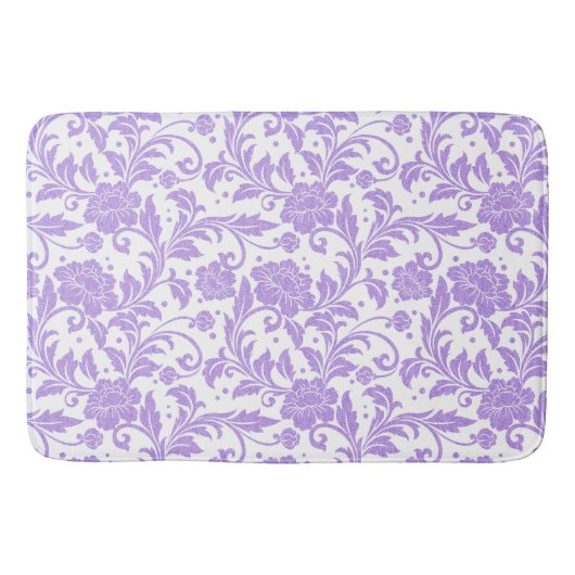 White & Lavender Glittery Damasks Pattern バスマット (正面)