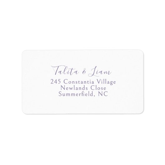 White | Lavender Simple Script Wedding Address ラベル (正面)