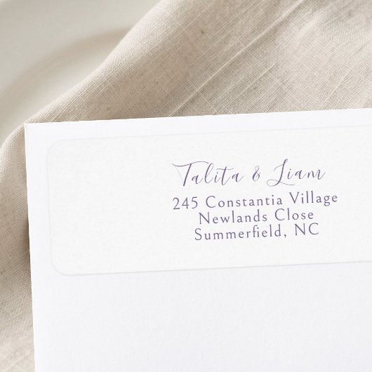 White | Lavender Simple Wedding Return Address ラベル