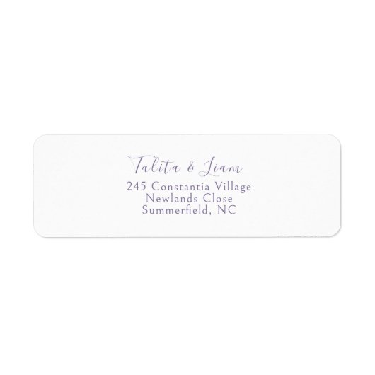 White | Lavender Simple Wedding Return Address ラベル (正面)