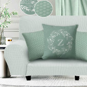 White leafy botanical circle letter Z クッション