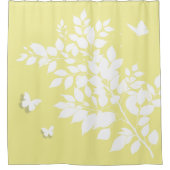 White leafy branch and butterflies in profile シャワーカーテン (正面)