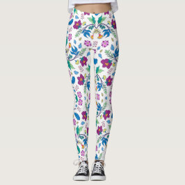 White leggings with vibrant floral patterns レギンス