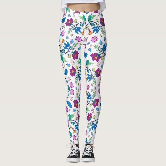 White leggings with vibrant floral patterns レギンス (正面)