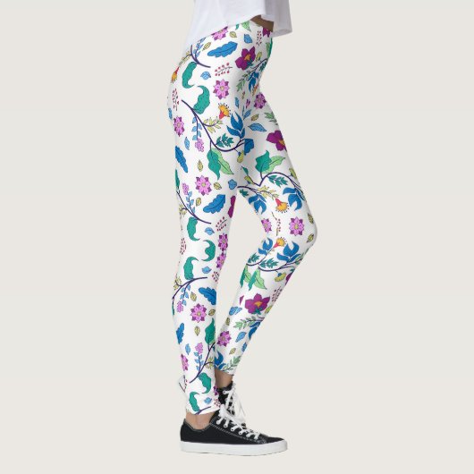 White leggings with vibrant floral patterns レギンス (右)