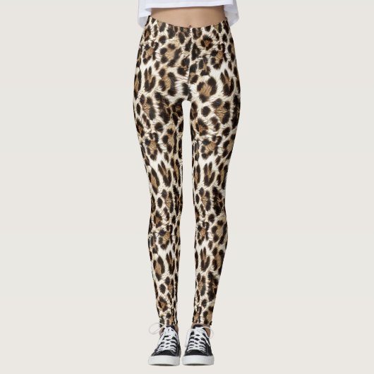White Leopard Print Safari ID1157 レギンス (正面)